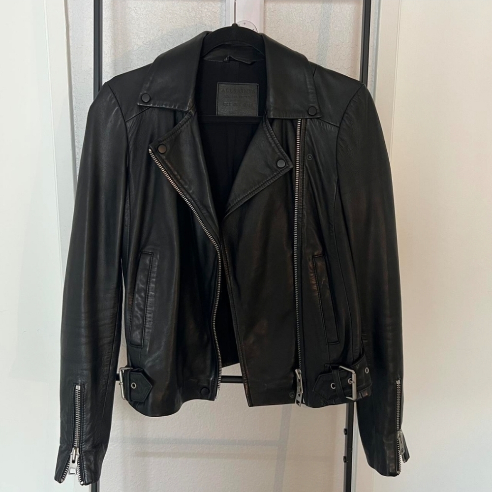 AllSaints Black Leather Biker Jacket 4